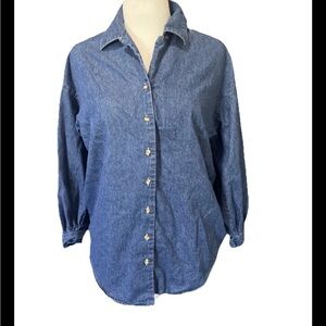 Vintage Bonjour Denim Button Down Shirt Medium Blue Cotton